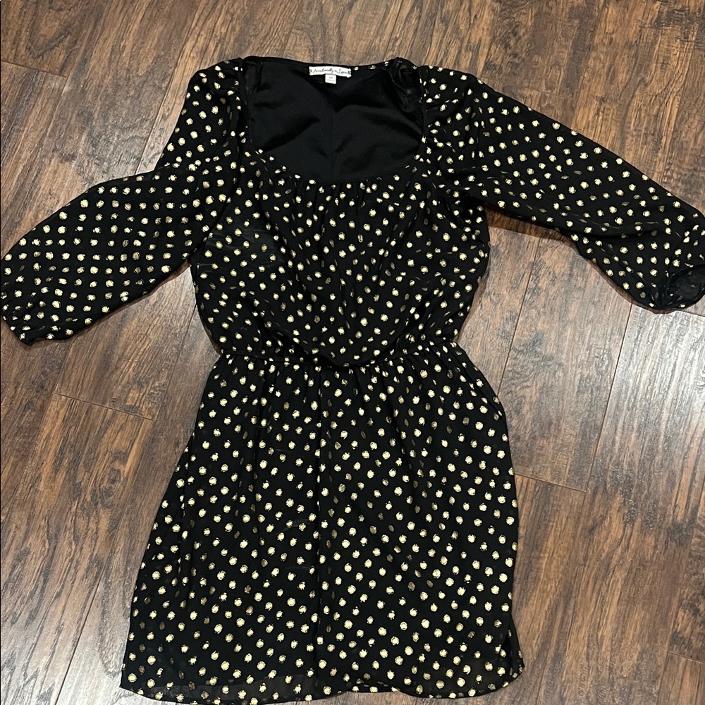 Elegant Black and Gold Polka Dot Dress